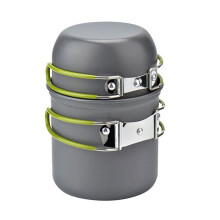 Portable Aluminum Alloy Camping Cookware Set with Green Handle, Free Size
