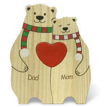 Wooden Family Puzzle with 26 Names Bear Scarf Design, Engraved Home Decor Gift for Mom and Dad