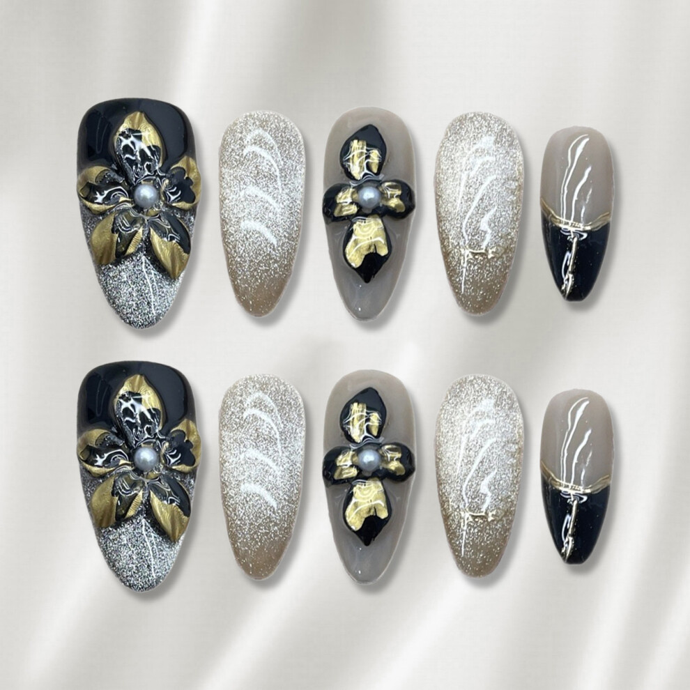 Roc-Electron (Xs) Flash Cat Eye Retro Fake Nails - Easy Apply