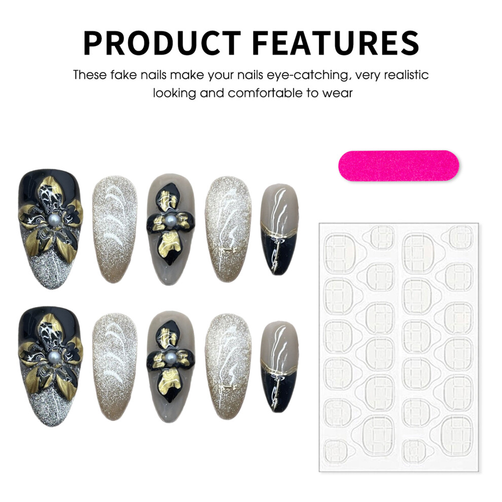 Roc-Electron (M) Flash Cat Eye Retro Fake Nails - Easy Apply
