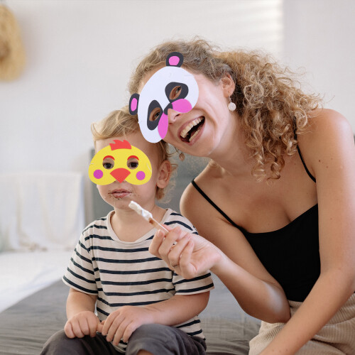 12-Piece Multicolour Forest Animal Masks Plastic with 2
