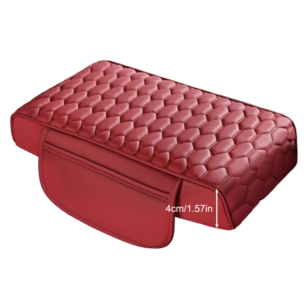 (Wine ) Universal Car Armrest Cushion - Pu Leather, Waterproof Red 6481414426589