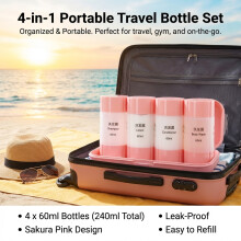 (4 in 1 Pink 60ml) 4Pcs Travel Toiletry Bottles, Leak-Proof