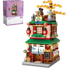 Japanese Building Blocks 399 PCS Modular House Kit, Japanese Street View Hot Spring Architecture Model for Adults and Teens