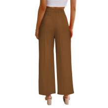 Pantaloni Donna a Vita Alta a Sigaretta a Zampa Larga Marrone Scuro XL 99cm Lunghezza