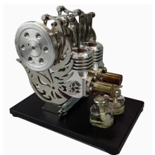 Stirling Engine Model Metal Dual Cylinder Ready to Run Hot Air Engine Alcohol Lamp Powered Educational Toy for Adults