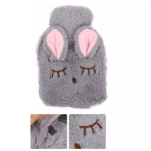 Hot Water Bottle 350ml Detachable Plush Cover 13x19cm Grey Scaldproof