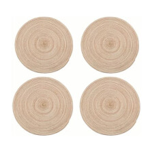4Pcs Cotton Polypropylene Heat Resistant Round Cup Mats, 36cm, Khaki