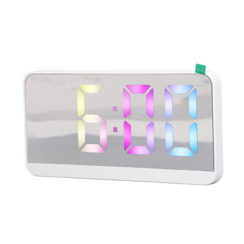 White Digital Alarm Clock with LED Mirror Display 2