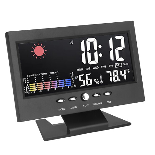Weather Forecast Clock ABS LED Color Screen Multifunctional, Black