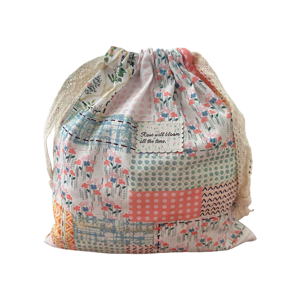 Roc-Electron (Rectangle Polka Dot) Travel Floral Cotton Drawstring Cosmetic Pouch