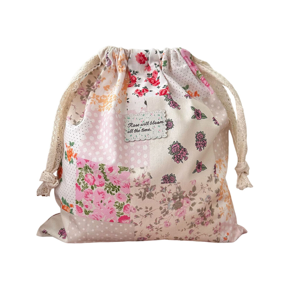 Roc-Electron (Rose) Travel Floral Cotton Drawstring Cosmetic Pouch