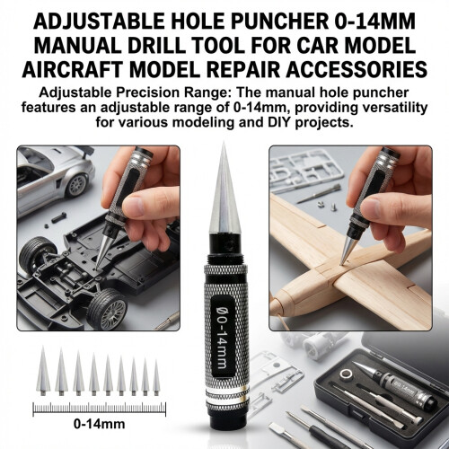 (Black) 14mm Adjustable Hole Punch for DIY Models 1