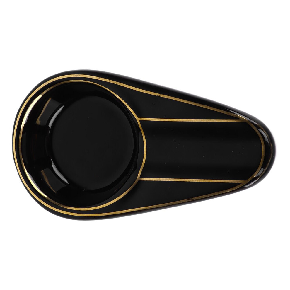 Black Ceramic Waterdrop Cigar Ashtray, 28Mm Slot, Anti-Slip Base