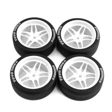 RC Drift Tires 65mm Hard Compound for 1/10 Scale Drift Car, White Wheel Set Fits Tamiya TT01 TT02
