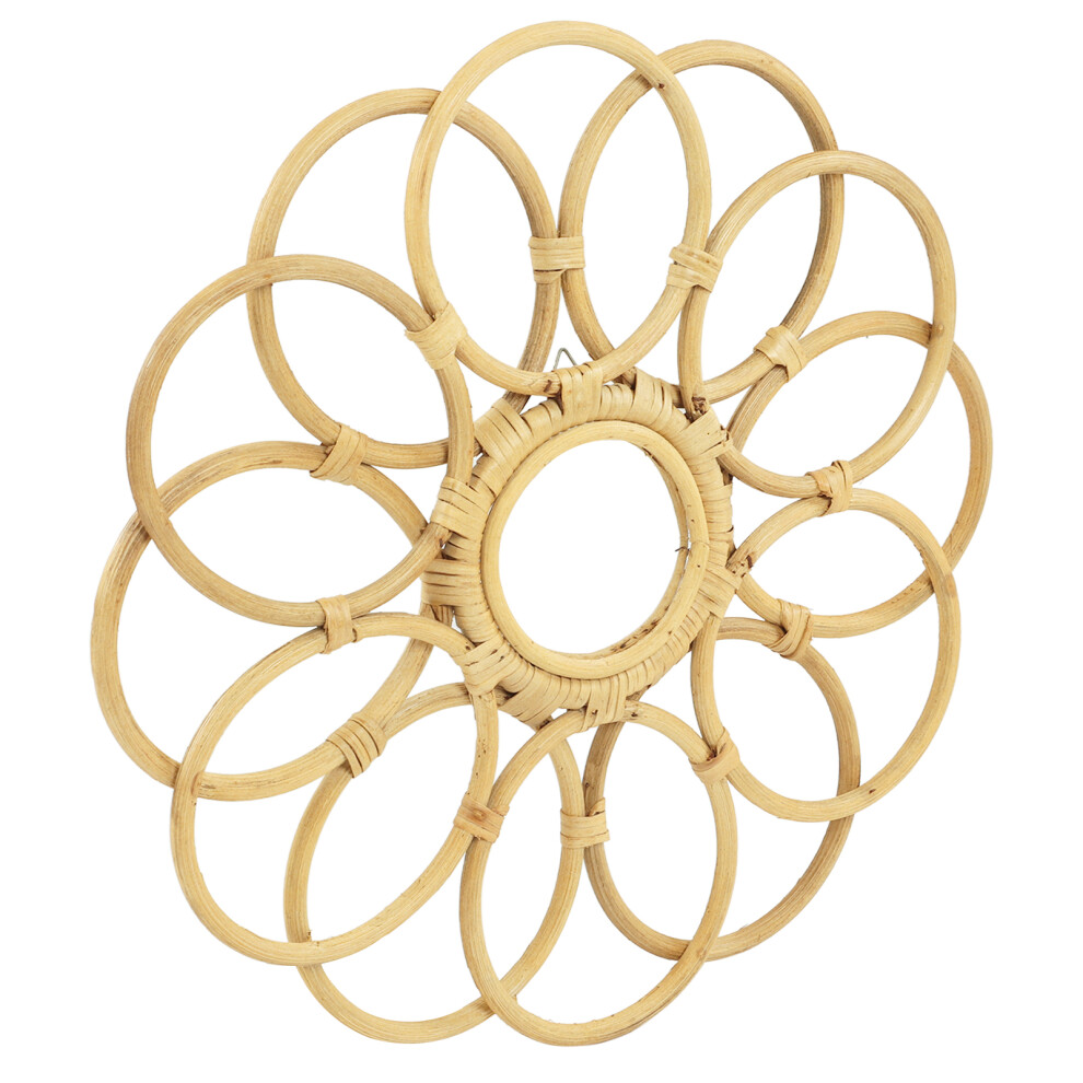 Rattan Round Wall Mirror, 45cm Retro Entryway Decor