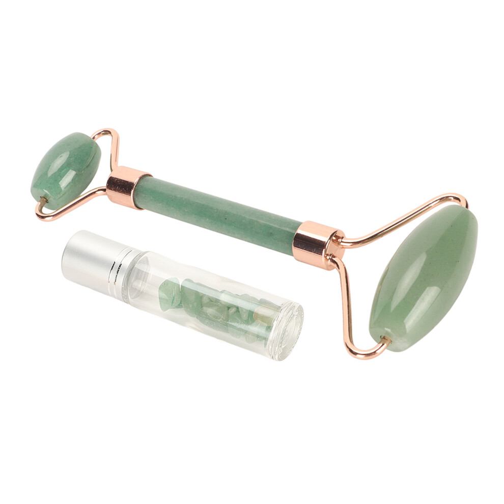 Green Jadestone Face Roller for Wrinkles & Lymphatic Drainage with Oil Bottle