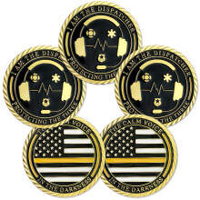 911 Dispatcher Challenge Coin Set of 5 Thin Gold Line Thank You Gifts for Emergency Dispatchers