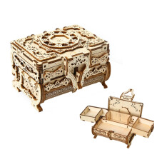 3D Wooden Puzzle Mechanical Treasure Box with Gear Movement, Glue Assembly and Antique Design Gift