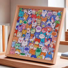 3 in 1 DIY Wooden Cat Puzzle Frame Kit with 36 Color Paint Pens for Creative Home Decor Gifts