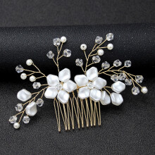 (Gold) Chinese Bridal Hair Comb with White Flower