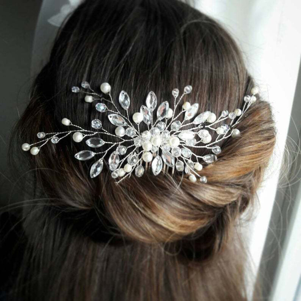 Dachuang Beauty Sparkling Rhinestone Pearl Hair Comb - 50 Char