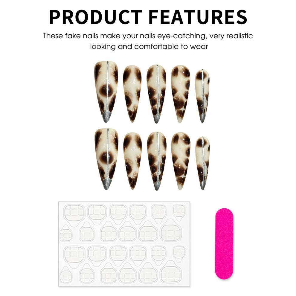 Roc-Electron (S) Leopard Print Press-On Nails, Long Lasting & Flexible