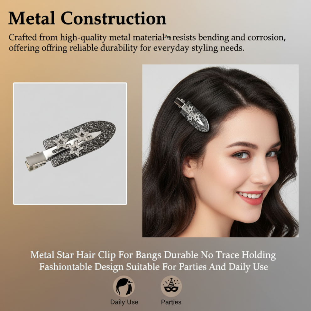 Roc-Electron (Gray Star Clip) Metal Star Hair Clip - Durable & Stylish
