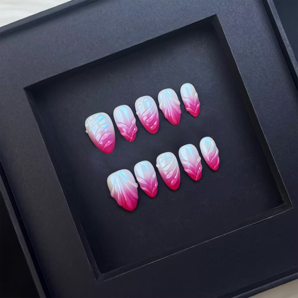 Reach-Tools Pink (L) 10Pcs Glossy Fake Nails For Stage Performance