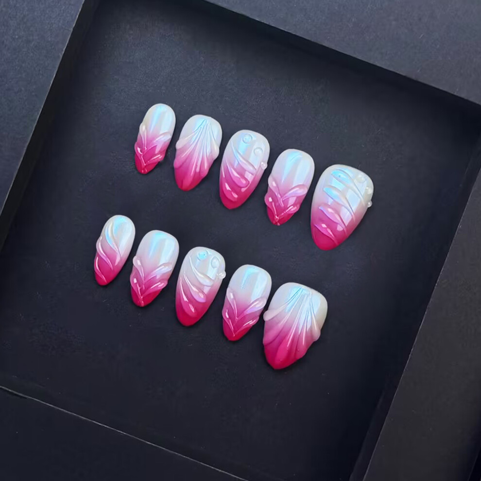 Reach-Tools Pink (M) 10Pcs Glossy Fake Nails For Stage Performance