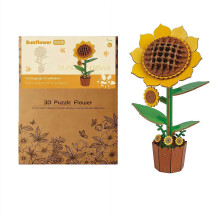 Wooden Flower Puzzle 3D DIY Sunflower Kit for Adults Glue Assembly Realistic Wooden Texture Gift