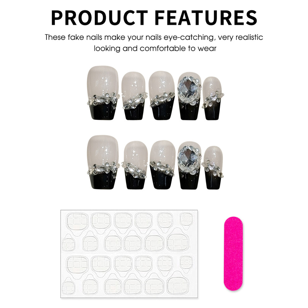 Hue-Grain (Xs) Strong Black Tip Resin Nail Extensions For Diy