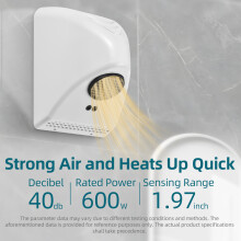 600W Automatic Touchless Hand Dryer - White, Compact, Low Noise