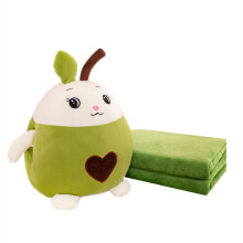 3 in 1 Kids Travel Blanket and Pillow Set, Soft Plush Fruit Stuffed Animal Pillow with Hand Warmer, Green 15 Inch