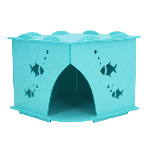 Cardboard Cat House - Foldable, Washable, Blue 2