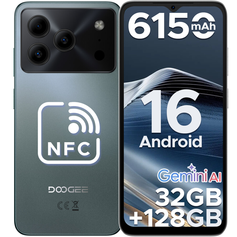 Doogee Note 56 Pro Green Mobile Phones, Newest Android 16 With Gemimi Ai, 32Gb+128Gb/2Tb, 6150Mah& 6.56"Hd+90Hz Display