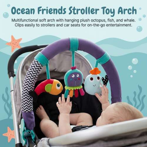(Ocean) Stroller Toy Teether & Bed Clip - Multi-Functional