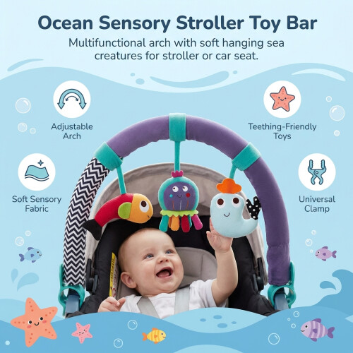 (Ocean) Stroller Toy Teether & Bed Clip - Multi-Functional 1
