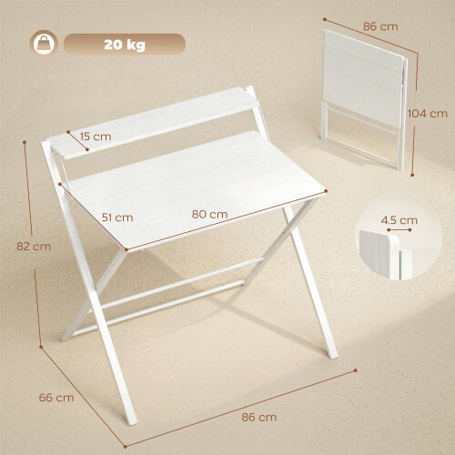 Homcom (White) HOMCOM Folding Desk with 2-Tier Shelf for Home Office 2