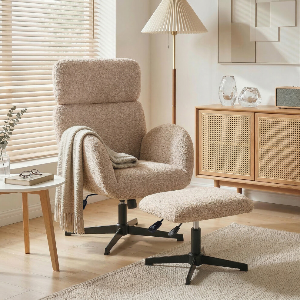 Homcom (Brown) Swivel Armchair With Footstool, Rocking Accent Chair Brown