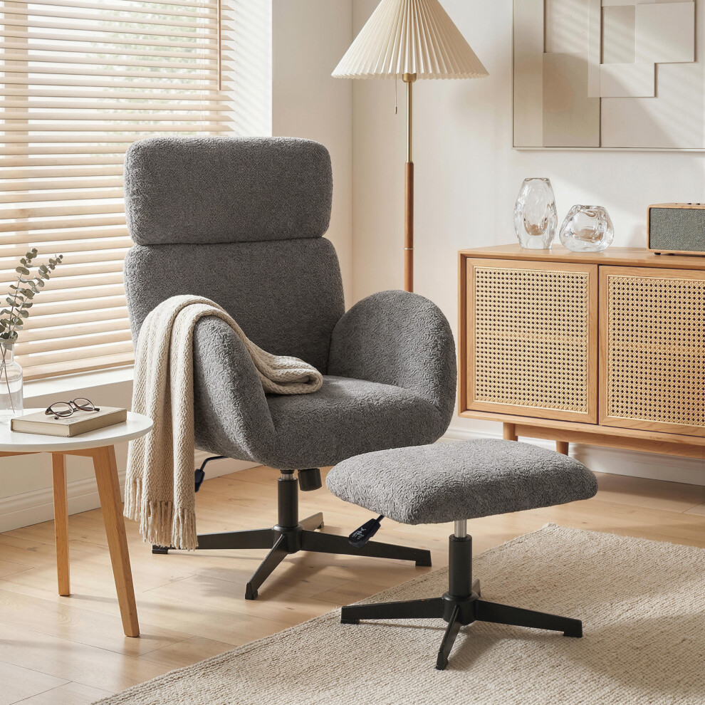 Homcom (Grey) Swivel Armchair With Footstool, Rocking Accent Chair Grey
