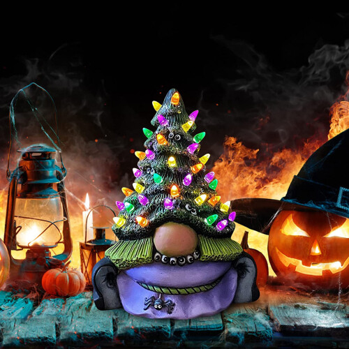 Hand-Painted Resin Halloween Tree Decoration with Lights 2