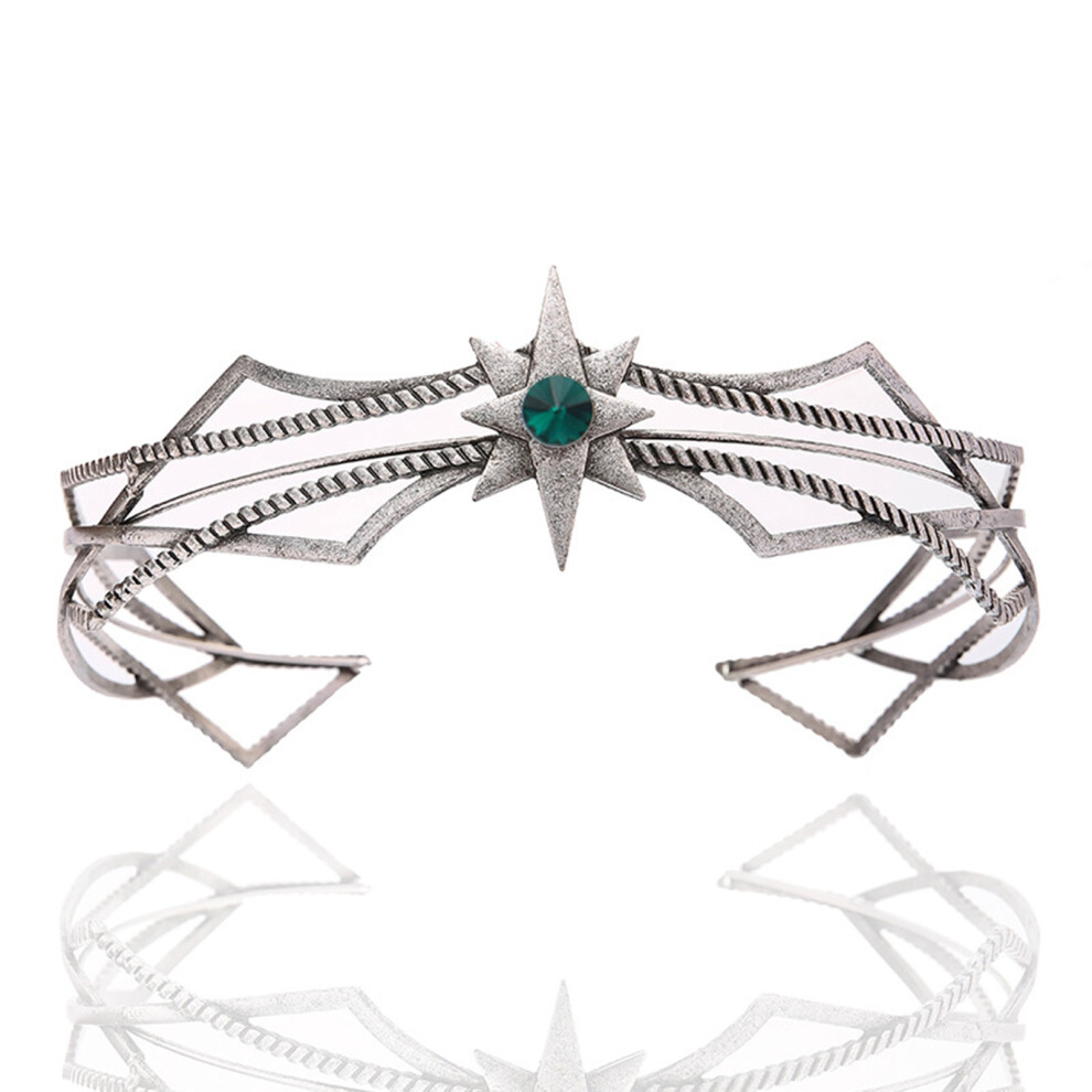 Roc-Electron Green/Silver ( Diamond, Ancient Silver) Baroque Metal Hair Hoop Non-Slip Headpiece Diy Accessory