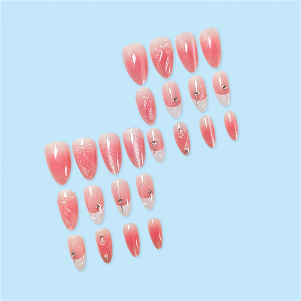Reach-Tools 24Pcs Pearl Bow French Press On Nails For Women