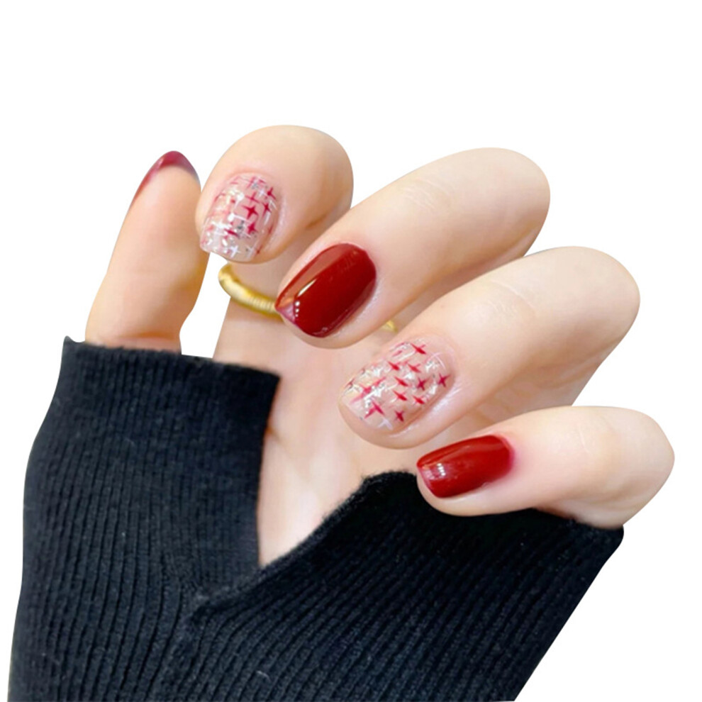 Roc-Electron (Standard) Glitter Red Pearl False Nails - Reusable & Charming