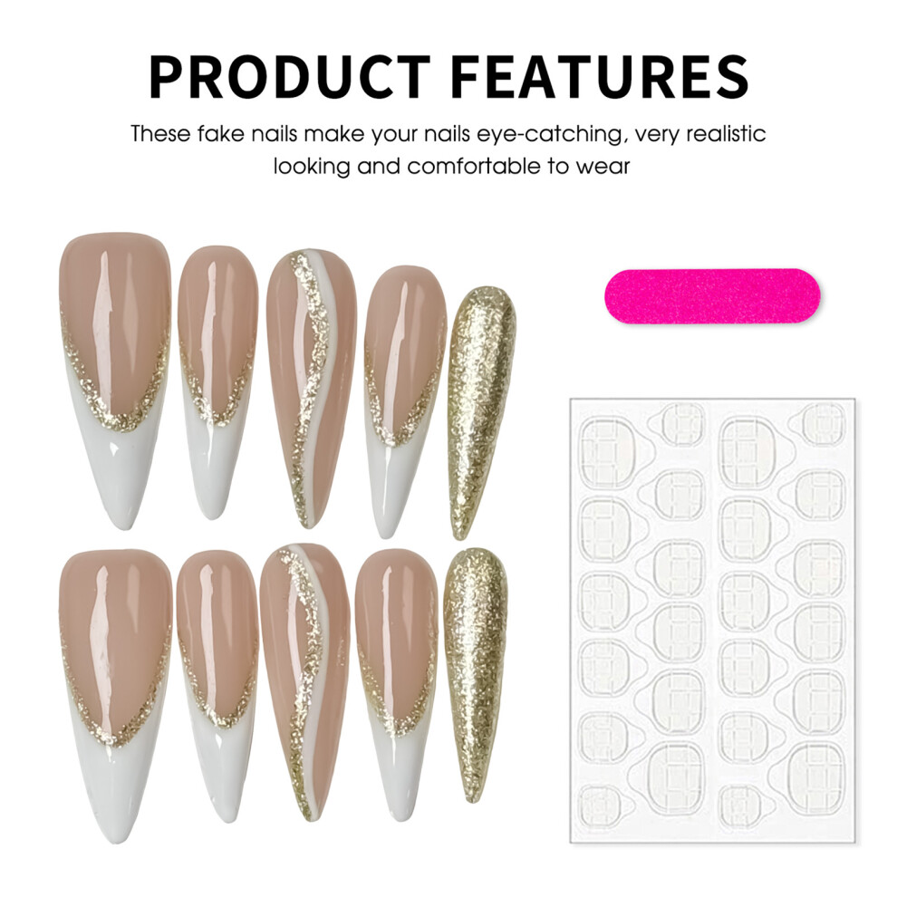 Reach-Tools Pink,White Nude Pink White Tip False Nails - Unbreakable