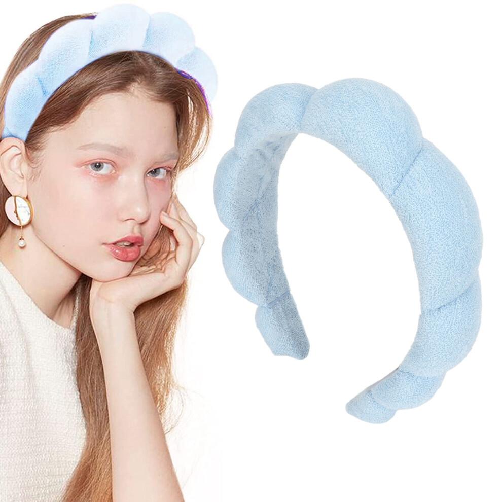 Blue Sponge Headband For Spa, Makeup & Face Washing, Absorbent Elastic