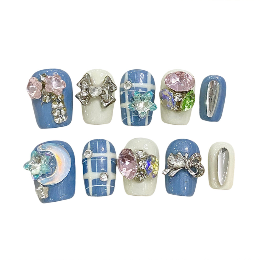 Phui-Pet-Supplies (Xs) Blue French Press-On Nails With Bowknot - 50Pcs