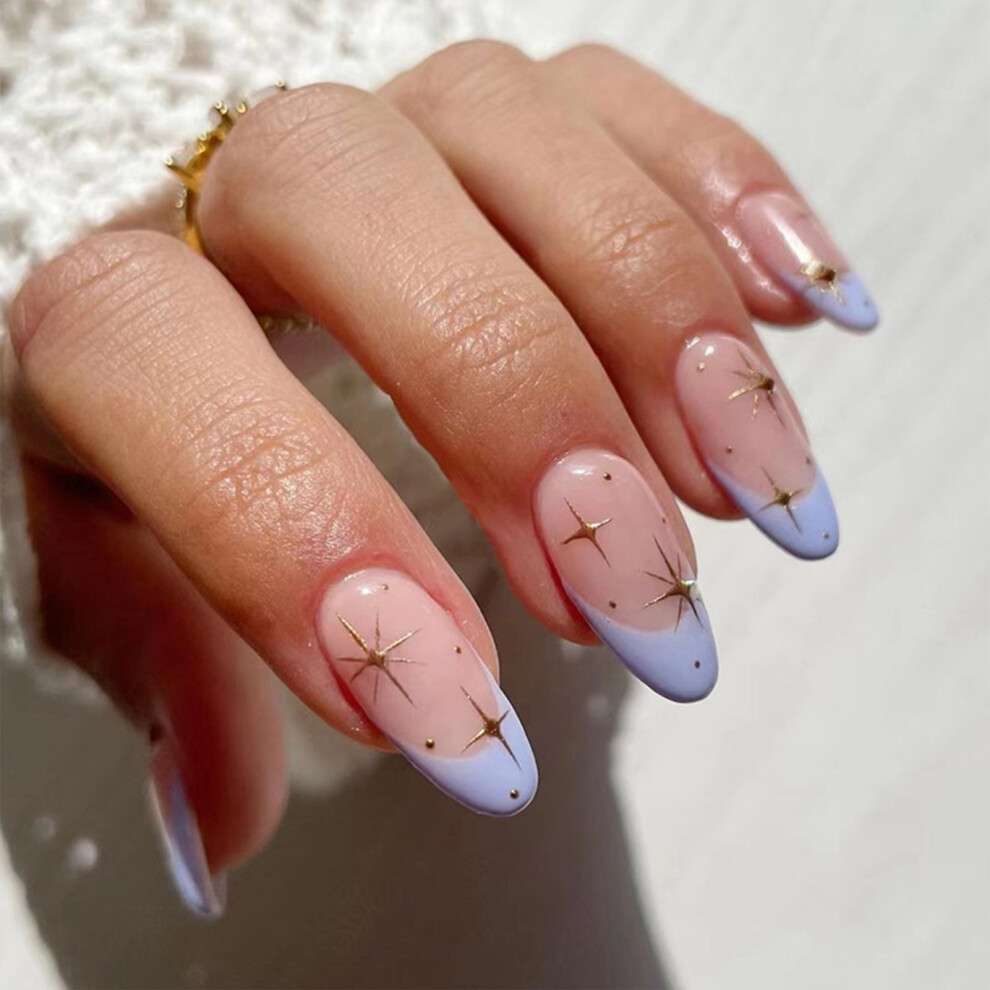Roc-Electron (Jelly Glue Model) Purple Pink Almond Fake Nails - Chip-Proof, Dress Matching