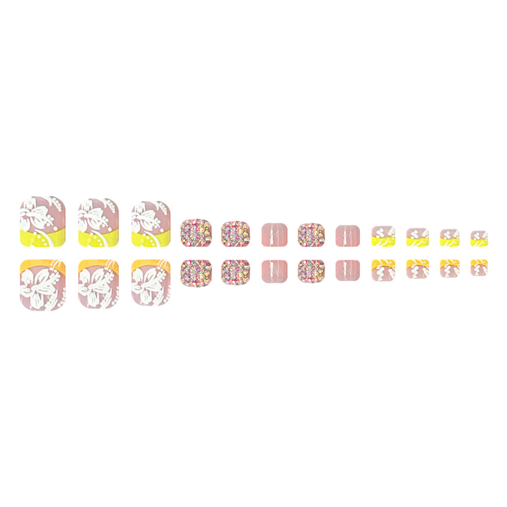 Roc-Electron White,Orange,Yellow 24Pcs Yellow Orange Press On Nails With White Floral Tips